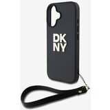 Dkny PU Leather Stack Logo Wrist Strap Zadní Kryt pro iPhone 16 Black Ovitek za telefon Vijolična | Shoptok.si