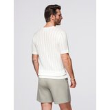 Ombre Men's openwork sweater with round neckline and short sleeves - white | Shoptok.si