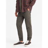 Ombre Men's jogger pants with cargo pockets and print - dark olive green | Shoptok.si