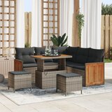 vidaXL 8-delni vrtni set z blazinami siva poli ratan akacija | Shoptok.si