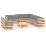 The Living Store Vrtna sedežna garnitura 10-delna z blazinami trdna borovina - Vrtna Sedežna Garnitura, (21480259) | Shoptok.si