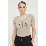Armani Exchange Bombažna kratka majica ženski, bež barva