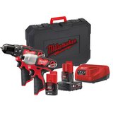  Milwaukee Aku set subkompaktni udarni odvijač i udarna bušilica sa dve baterije i punjačem u koferu M 12 BPP2B-421C | ePonuda.com