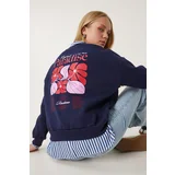 Happiness İstanbul Women's Navy Blue Printed Raised Knitted Sweatshirt