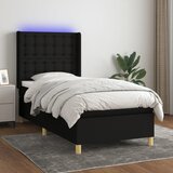 The Living Store Box spring postelja z vzmetnico LED črna 100x200 cm blago - Box Spring Postelja, (21515237) Cene