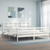 The Living Store Posteljni okvir z vzglavjem bel 200x200 cm trden les - Posteljni Okvir, (21530717) | Shoptok.si