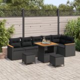 vidaXL 9-dijelni vrtni sofa set s jastučićima crni poli ratan akacija | shoptok.hr