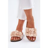 Boto Women's Cork Sole Slippers With Decorative Flowers Beige Seleneza | shoptok.hr