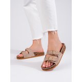 SHELOVET Dark beige women's slippers with buckles | Shoptok.si