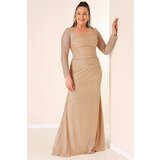 By Saygı Square Neck Lined Plus Size Long Dress with Cut Stones | Shoptok.si
