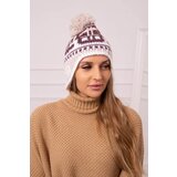Kesi Cap with pompom Rosa K368 burgundy+white+beige | shoptok.hr