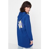 Trendyol Indigo Front and Back Floral Printed Soft Feather Knitted Sweatshirt | Shoptok.si