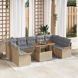 vidaXL 10-delni vrtnarski jedilni set z blazinami bež poli ratan akacija | Shoptok.si