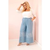 Kesi Włoski Plus Size women's trousers with wide legs and ethnic embroidery light denim | shoptok.hr