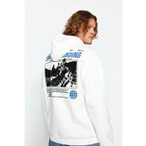 Trendyol Men's Ecru Oversized Hooded Fluffy Ski Printed Pile Cotton Sweatshirt with Soft Inside. | shoptok.hr