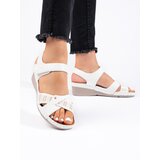 Shelvt Women's wedge sandals with velcro white Cene