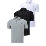 Dewberry TRIPLE SET T8586 MEN'S T-SHIRT-BLACK-WHITE-GREY Cene