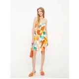 LC Waikiki Women's Ecru Dress by Your Fashion Style Square Collar, Printed Pattern with Straps.