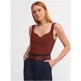 Dilvin 10384 Square Neck Decollete Knitwear Undershirt-Chestnut