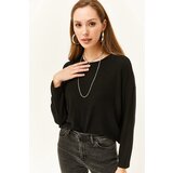 Olalook Women's Solid Black Crew Neck Bat Soft Textured Blouse | shoptok.hr