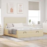 vidaXL Otomanski posteljni okvir z vzmetnicami krem 200x200 cm blago | Shoptok.si