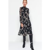 Trendyol A-Line Black Floral Pattern Chiffon Dress With Woven Lining Cijene