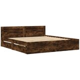 vidaXL Posteljni okvir z vzglavjem dimljen hrast 200x200 cm inž. les, (21303551) | Shoptok.si
