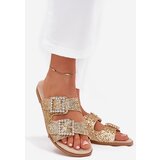 Boto Shiny embellished flip flops with buckles on flat heel gold Tovira | ePonuda.com