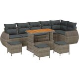 vidaXL 10-delna vrtna sedežna garnitura z blazinami Siva Poli Ratan Acacia, 4-delni vrtni jedilni set z blazinami Siva Poli Ratan Acacia | Shoptok.si