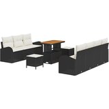 vidaXL 10 komadni vrtni sofa set s jastučićima crni poli ratan akacija, 2-sjedalni vrtni sofa s pohranom i jastučićima crni poli ratan, 3 komadni vrtni set za objed s jastučićima crni poli ratan akacija Cijene