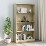 vidaXL Knjižna omara 4-nadstropna sonoma hrast 80x24x142 cm iverna pl. Cene