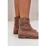 S. BARSKI Women's perforated ankle boots with flat heel brown S.Barski | Shoptok.si