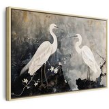  Slika - Herons and cherry blossoms - oriental-style illustration depicting birds 90x60 U prirodnom drvenom okviru | shoptok.hr