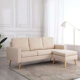 vidaXL Kavč trosed s stolčkom za noge krem blago | Shoptok.si