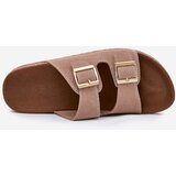 Boto Women's sandals with golden buckles and stitching khaki Lunera | Shoptok.si