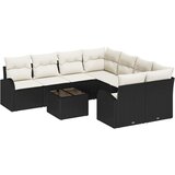 vidaXL Kavčna garnitura z blazino 9 pcs Črna in krem poli ratan, (5000138487) | Shoptok.si