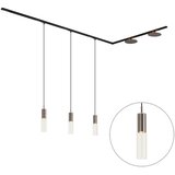 QAZQA Modern railsysteem zwart met 3 hanglampen en 2 plafondlampen gunmetal 1-fase - Iconic Lloyd Pulley Cene