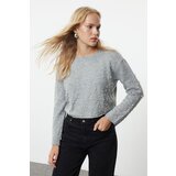 Trendyol Light Gray Crop Stone Embroidered Knitwear Sweater | shoptok.hr