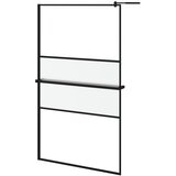 Pregrada za tuš s policom crna 115x195 cm staklo ESG i aluminij | shoptok.hr