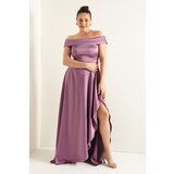 Lafaba Women's Lavender Boat Neck Plus Size Satin Evening Dress & Prom Dress Cene