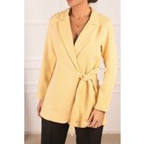 armonika Women's Yellow Herringbone Patterned Stamped Jacket with Tie Sides Cene