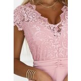 Numoco 381-6 LINDA - chiffon dress with lace neckline - dirty pink | Shoptok.si