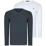 Dewberry DUAL SET T8587 V COLLAR MEN'S SWEATSHIRT-WHITE-ANTHRACITIS | Shoptok.si