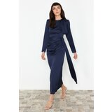 Trendyol Navy Blue Shawl Detailed Satin Evening Dress cene