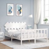 The Living Store Posteljni okvir z vzglavjem bel trden les - Posteljni Okvir, (21527340) | Shoptok.si