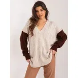 Fashion Hunters Beige and brown cardigan with a neckline