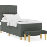 vidaXL Postelja na Box Spring z vzmetnico in klopjo Temno siva 100x200 cm Tkanina | Shoptok.si