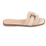 GOODIN Beige women's flip-flops with a gold chain Cene