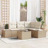 vidaXL 5-delni vrtni kavč set z blazinami rjav poli ratan | Shoptok.si