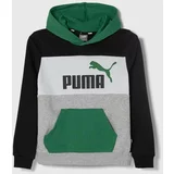Puma Otroški pulover ESS BLOCK TR B zelena barva, s kapuco